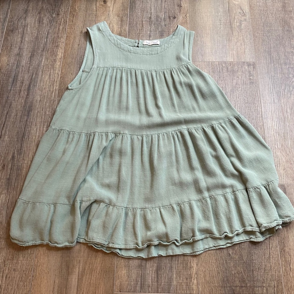 Indigo Soul Women's Sage Green Tiered Babydoll Sleeveless Top Size Large, Boho